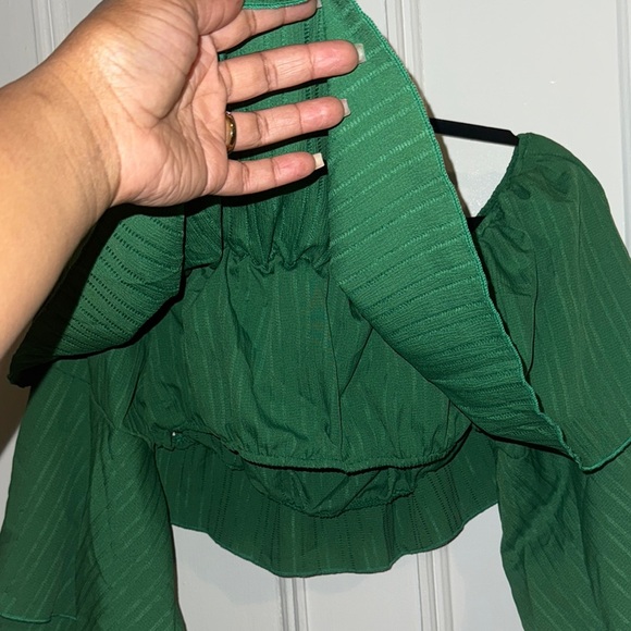 Green Off-Shoulder Ruffle Top - Picture 3 of 5